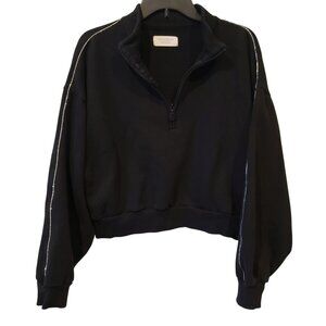 Victoria's Secret Black 1/4 Zip Rhinestone Stripe Cropped Pullover Sweatshirt